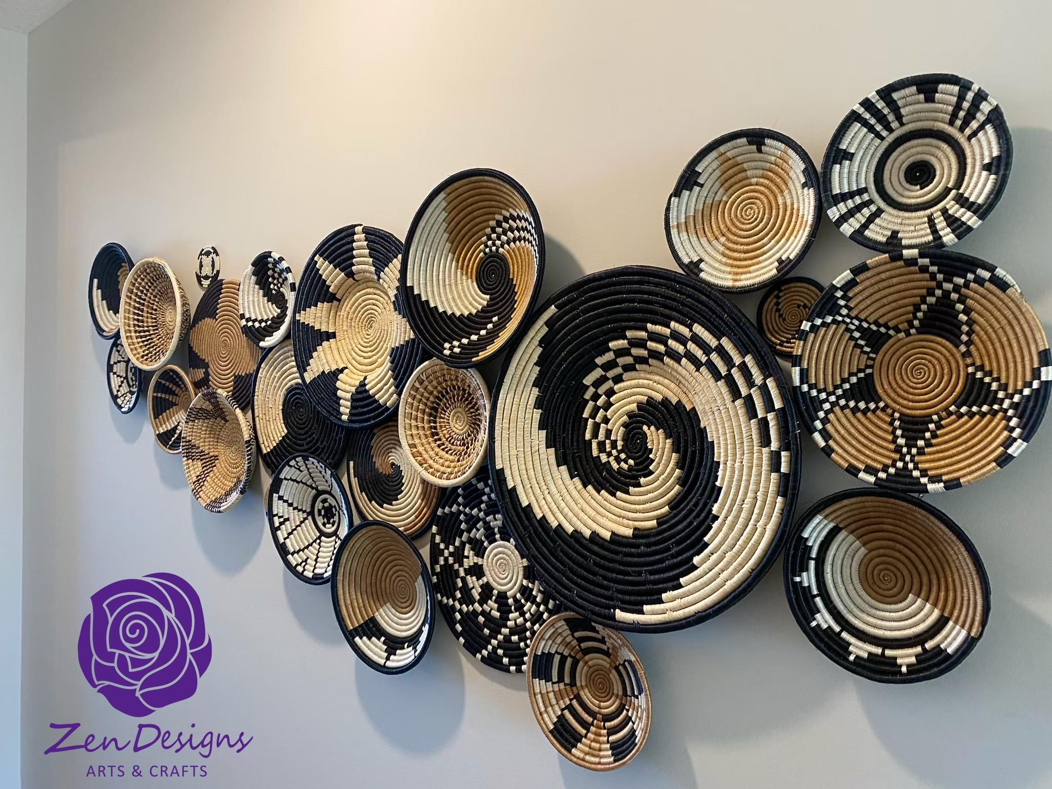 Pink, Black and Natural Raffia Wall Hanging Plate Mat Basket - Various ...