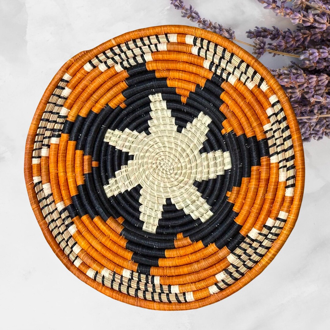 African Raffia Hanging Basket in Orange, Black Plate Mat, 3 Sizes ...