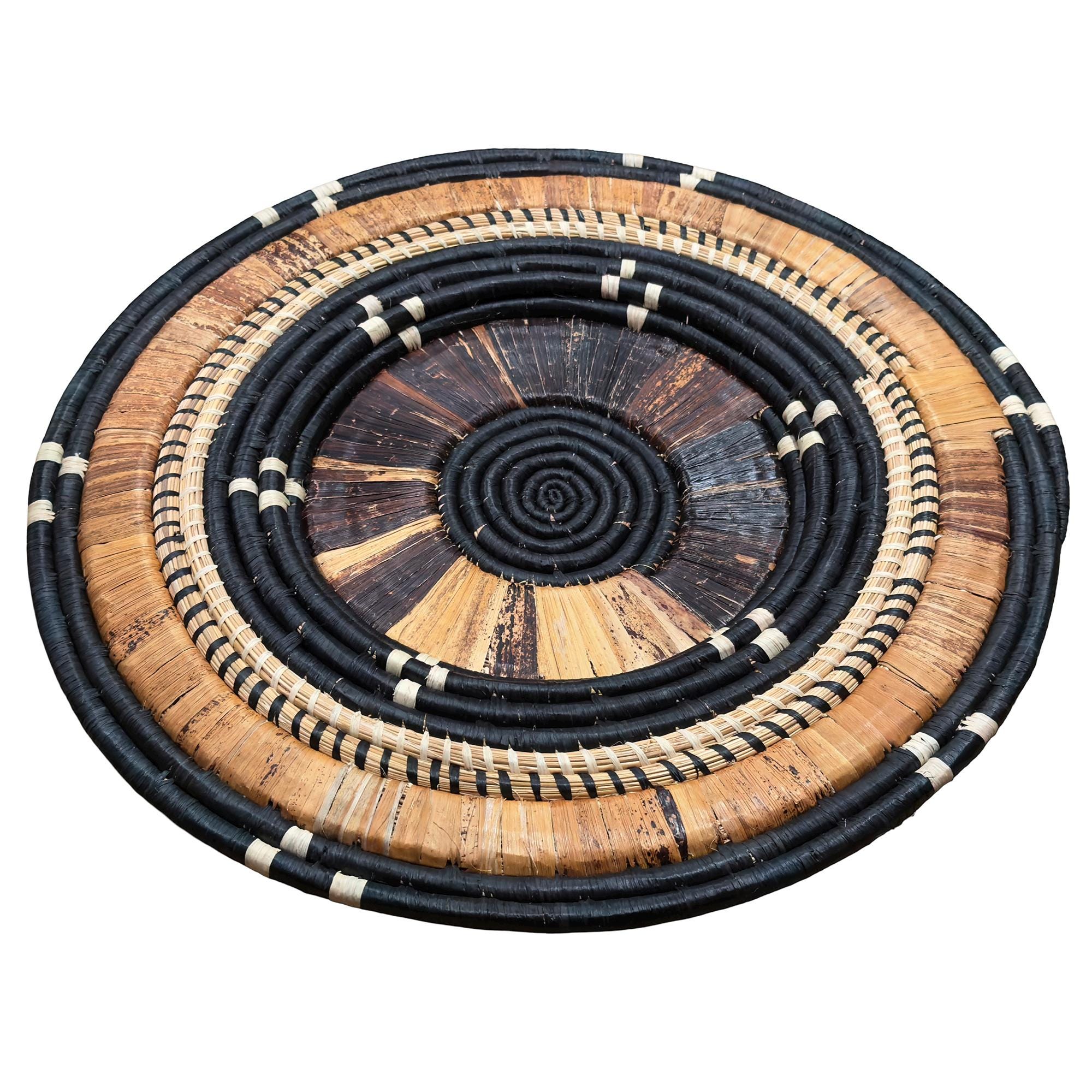 Natural Banana Leaves and Raffia Plate Mat Basket in Black, Brown ...