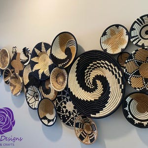 Natural, Black and Banana Leaves Abstract Raffia Wall Hanging Decor Plate Mat - Various Sizes image 4