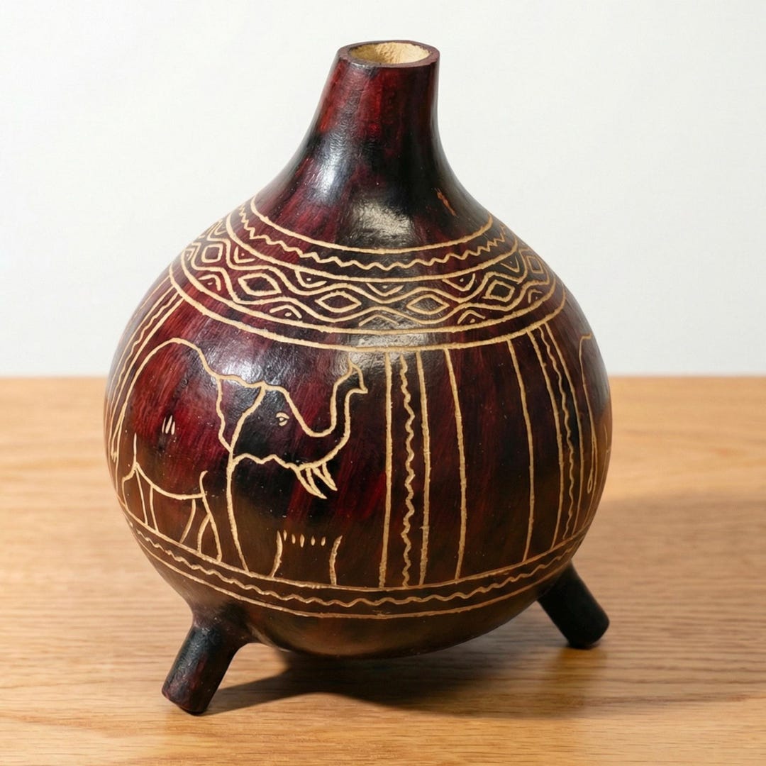 Handcarved African Calabash Gourds With Safari Animal Scenes and ...