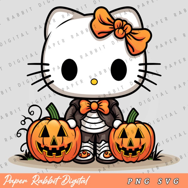 Kawaii Kitty with Spooky Pumpkins 5 | SVG & PNG | 300 dpi | High Quality | Digital File for Crafting