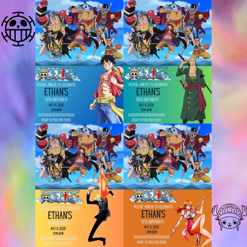 10 Editable One Piece Anime ALL Straw Hat Birthday Invitation Etsy