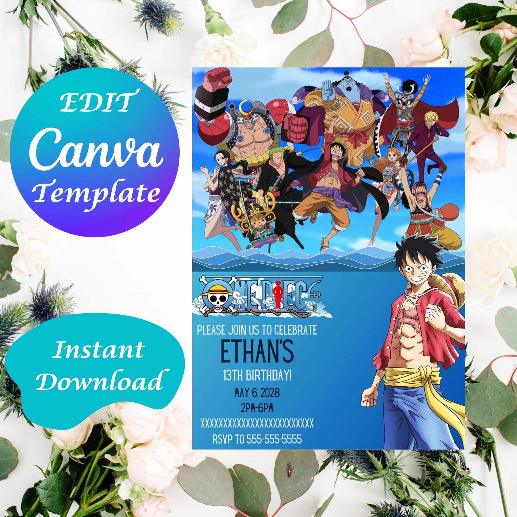 Carte Anniversaire One Piece A Imprimer One piece invitation - Etsy Canada