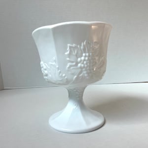 Antique, Indiana Glass, 1950s white milk glass goblet bowl. Made in USA
