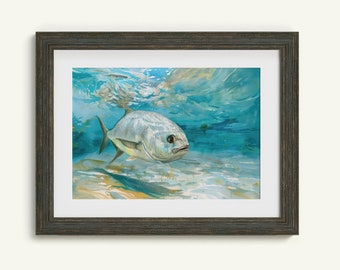Permit Fishing Digital Art Ocean Décor Printable Digital Download Wall Art Outdoor Aesthetic Décor Salt Life Art Saltwater Fly Fishing PNG