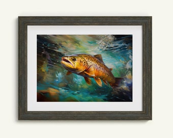Trout Fishing Digital Art Brown Trout Printable Digital Download Wall Art Outdoors Aesthetic Décor Rustic Wall Art Vintage Fly Fishing PNG