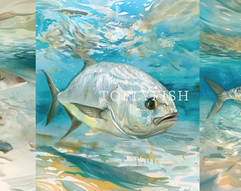 Saltwater Fishing Digital Art Bundle Printable Digital Download Wall Art Outdoors Décor Fly Fishing PNG Bonefish Permit Tarpon Ocean Décor