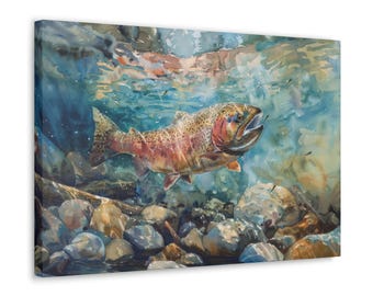Canvas Artwork Rainbow Trout Fly Fishing Mayfly Hatch Home Décor Gift for Dad Country Décor Western Art Fishing Art Office Artwork Rustic