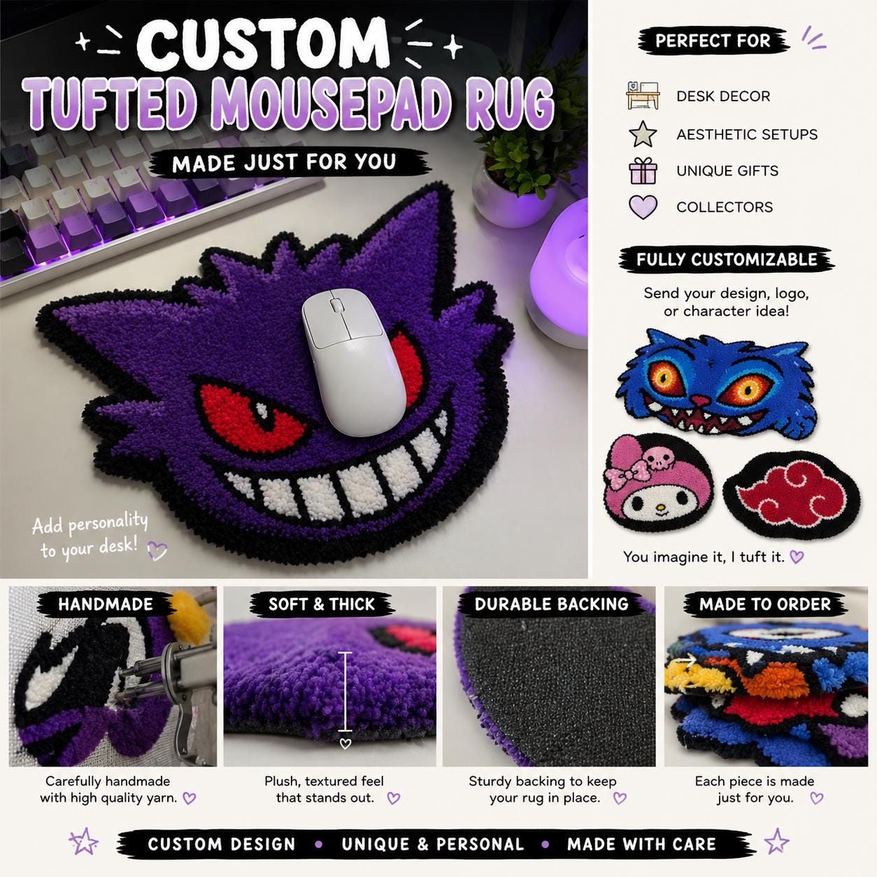 Mouse Pad Tuft Rug Custom Tufted Rug | 40x40, 15x15 or Mousepad Sizes | Anime, Cartoon ...