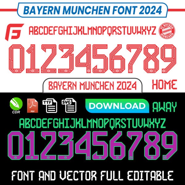 Schriftart Vector Trikot Bayern München 2024 pdf, ttf, cdr, svg