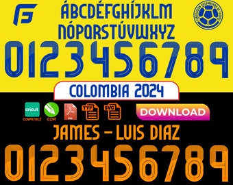 Kolumbien Schriftart Fußballtrikot Copa America 2024 / Schriftart CDR, Pdf, TTF.