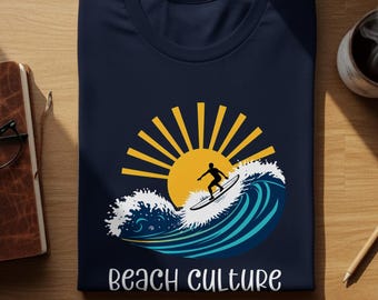 Retro Surfing T-Shirt – Vintage Sun & Wave Graphic Tee, Beach Culture Surf Shirt, Ocean Surf Lover Gift