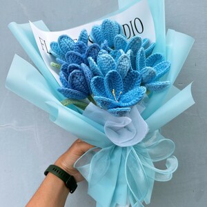 Handmade Crochet flowers bouquet, Blue Tulips bouquet, Gift for mom, Graduation, Valentines Gift, Christmas gift, gift for her, mom, wife