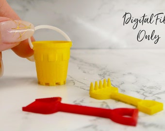 1/12 Scale Miniature Beach Toys Pail with Shovel and Rake - Digital STL File