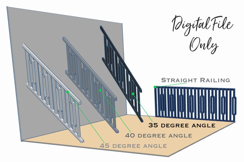 Standard Railing Angle 1/12 Scale Miniature Stair Railing - Digital STL File - Etsy
