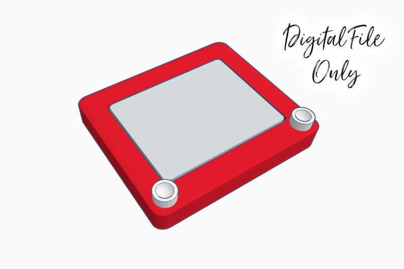 May include: A red and gray drawing toy with two white knobs. The text "Digital File Only" is written in cursive in the upper right corner. The toy has a rectangular shape with a gray screen.