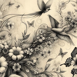 Carta da decoupage Botanical in bianco e nero - Menta