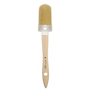 May include: A wooden-handled paint brush with natural bristles. The brush is labeled "mint by ml" and "8".