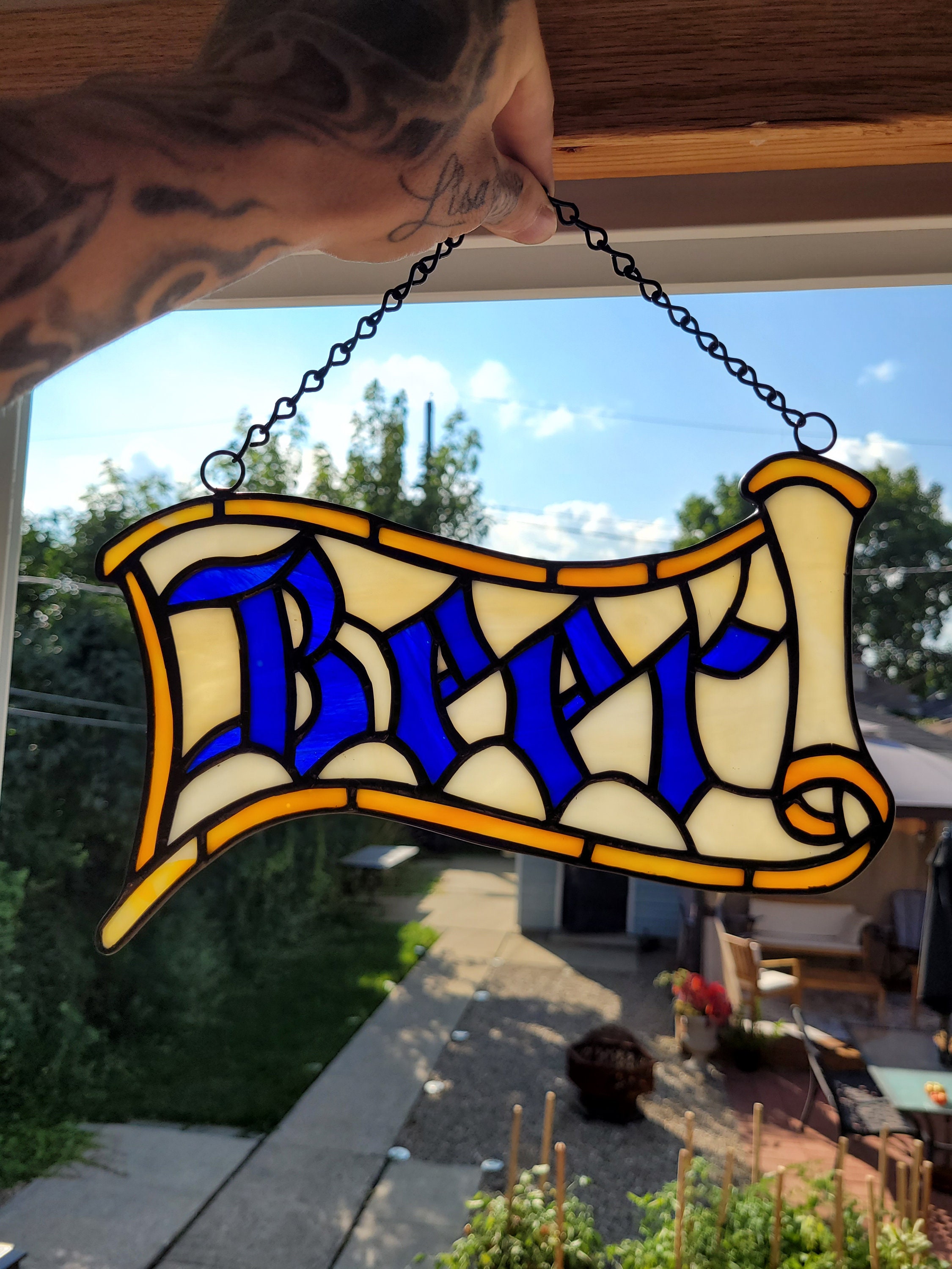 Beer Sign Stained Glass Suncatcher Bar Home Decor Etsy