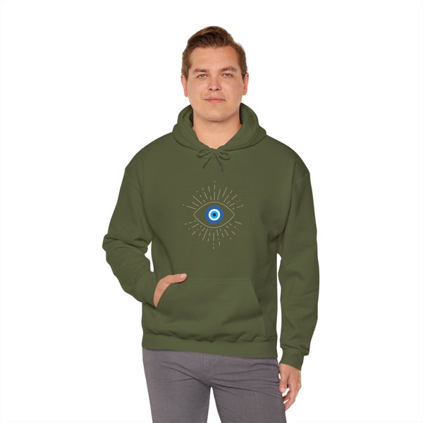 Unisex Greek Eye Hooded Sweatshirt - Kangaroo Pocket, Stylish Drawstring - Ideal for Chilly Days -  Valentine Day Gift Idea