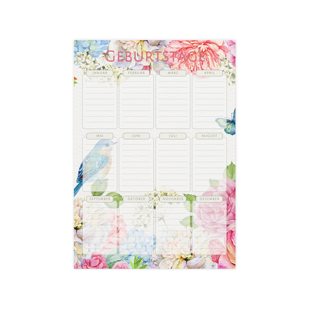 Floral Birthday Calendar 2024 Elegant, Timeless Birthday Reminder - Etsy
