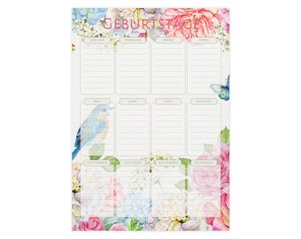 Floral Birthday Calendar 2024 - Elegant, Timeless Birthday Reminder