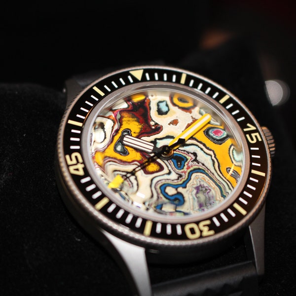 Fordite Automatic Dress Watch - 1/1 "Hazard"