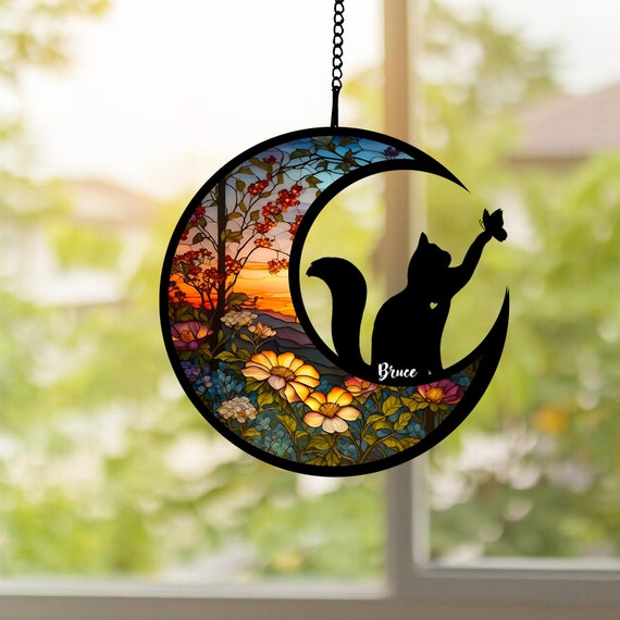 NEW! Loss of Pet Sympathy Gift, Cat Memorial Suncatcher, Loss of Pet Sympathy Gift, Handmade Custom Name Cat Decor, Gift for Cat Lovers