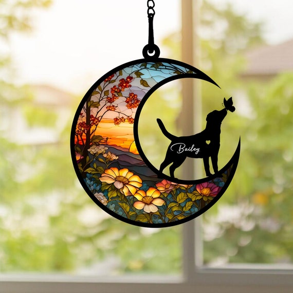 New! Loss of Pet Sympathy Gift, Pet Memorial Suncatcher, Handmade Custom Name Dog Decor, Engraved Dog Lovers Gift, Gift for Dog Lovers
