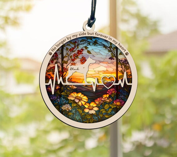 Loss of Pet Sympathy Gift, Pet Memorial Suncatcher, Handmade Custom Name Dog and Cat Decor, Engraved Dog Lovers Gift, Gift for Dog Lovers