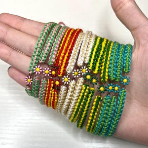 Reversible Two Color Flower Charm Bracelet, Paracord Style Embroidery Thread Bracelet