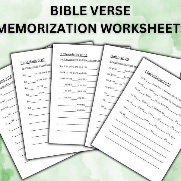 Bible Verse Memorization Worksheets Memorize Scripture Fill in the Blank Memory Verses Digital Download Instant Download