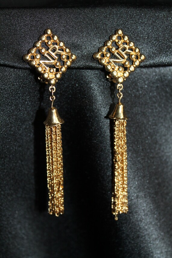 RARE Vintage NINA RICCI logo earrings gold tone cl