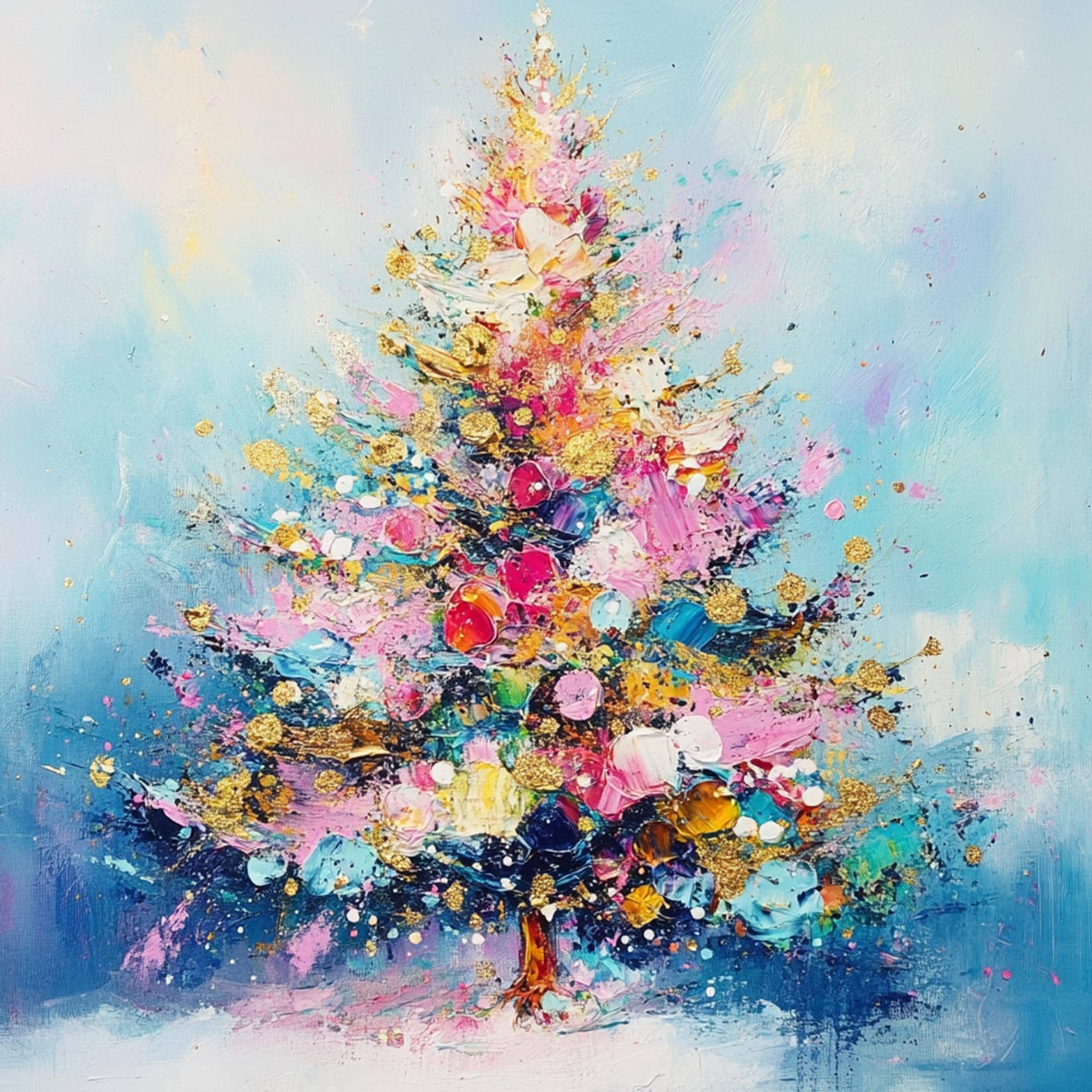油彩画　Xmas tree 油彩画 Xmas tree Original Christmas Tree Oil Painting
