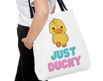 Just Ducky, Tote Bag, Duck Bag, Cute Duck, Funny Duck bag, Cute Saying Bag, Funny bag, Yellow Duck Bag, Rubber Duck bag, Duck Tote Bag, Duck