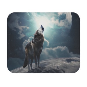 Wolf Lover&#39;s Mouse Pad for computer and laptop, Gaming mouse pad with Lone wolf design,  Elegant Wolf Mouse Pad with moon and clouds design