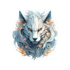 Stickers loups blancs Kiss-Cut - Stickers animaux mythiques majestueux, décoration pour ordinateur portable, autocollants bouteilles d'eau, lot d'autocollants loups fantastiques, nature