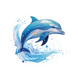 Delfin Splash Kiss-Cut Aufkleber, Ozean-Dekor, Laptop-Aufkleber, wasserfeste Aufkleber, Geschenk für Meeresliebhaber, Delfin springt aus dem Wasser