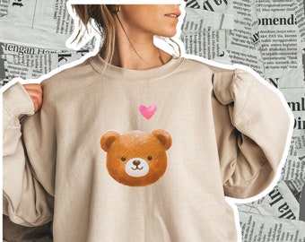 Teddy Bear Sweatshirt, Adorable Bear Art Crew Neck, Perfect Valentine&#39;s Day Gift, Cute Bear Sweater for Bear Lovers