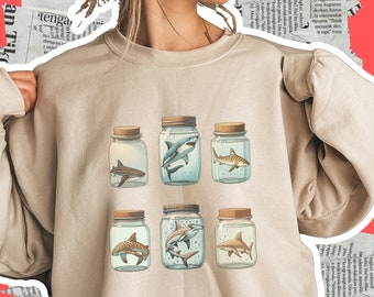 Shark Sweatshirt, Cute Shark Sweater, Shark Person Gift, Surf Sweatshirt, Ocean Sweatshirt, Marine Biologist Gift, Shark Lover Crew Neck