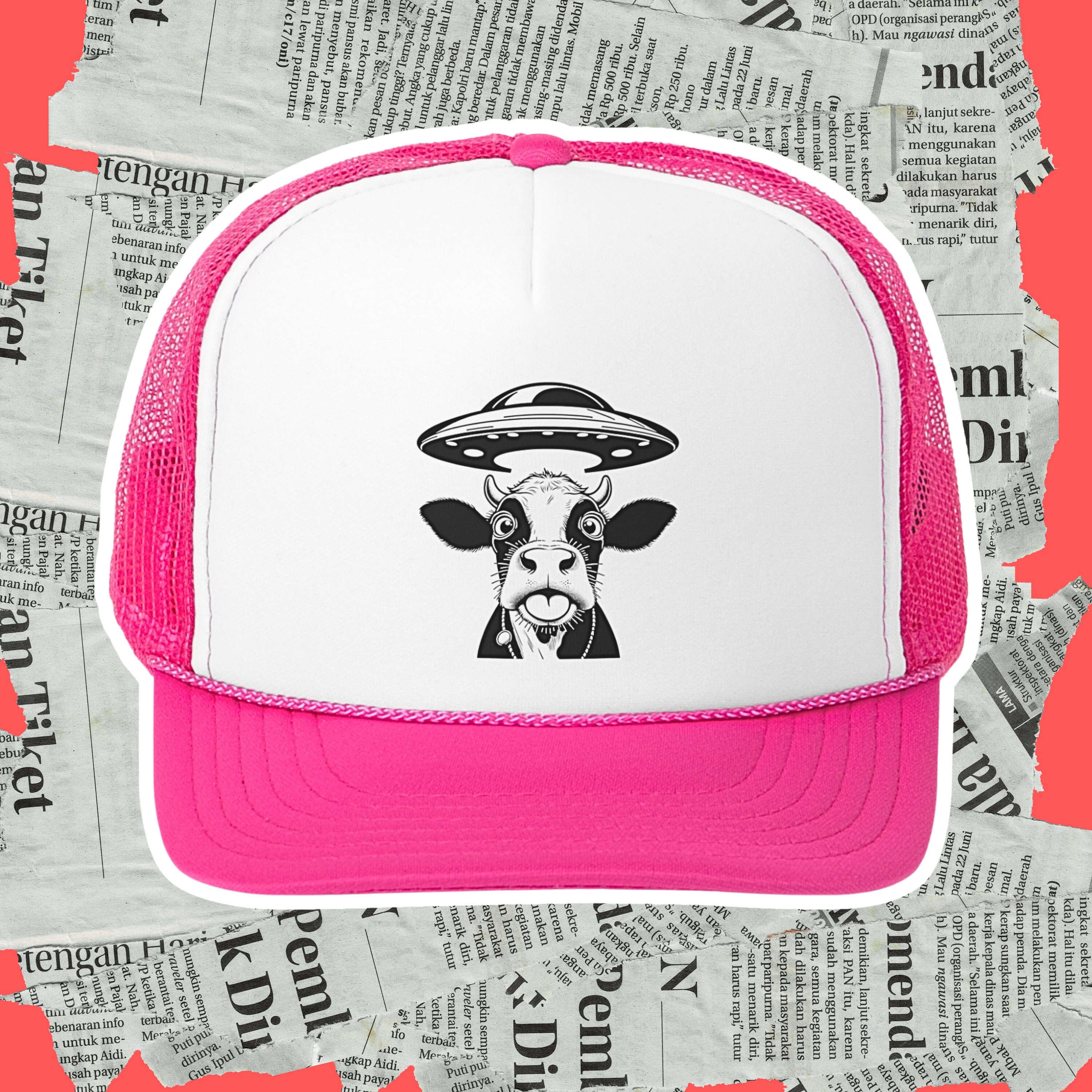 UFO Hat Alien Abduction Cow Trucker Hat Mesh Design