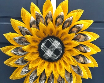 Flower Wreath| Fall decor| Flower decor| Sunflower Wreath| Door Decor| Mesh Wreath| Fall, Summer, Spring Porch Decor|