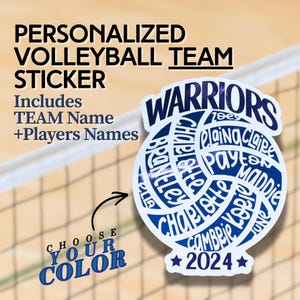 Pegatina personalizada del equipo de voleibol: nombre del equipo y de los jugadores personalizados. Regalo de fin de temporada.