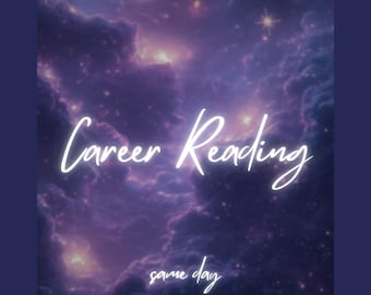 May include: A purple and white galaxy background with the text "Career Reading" and "same day" in white.