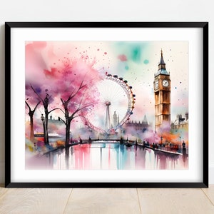 Watercolor Wall Art, London Digital Print, Big Ben Painting, London Photography for Gift or Home Decor