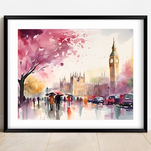 Printable Digital Watercolor Painting of London Big Ben Wall Art Poster for Gift or Home