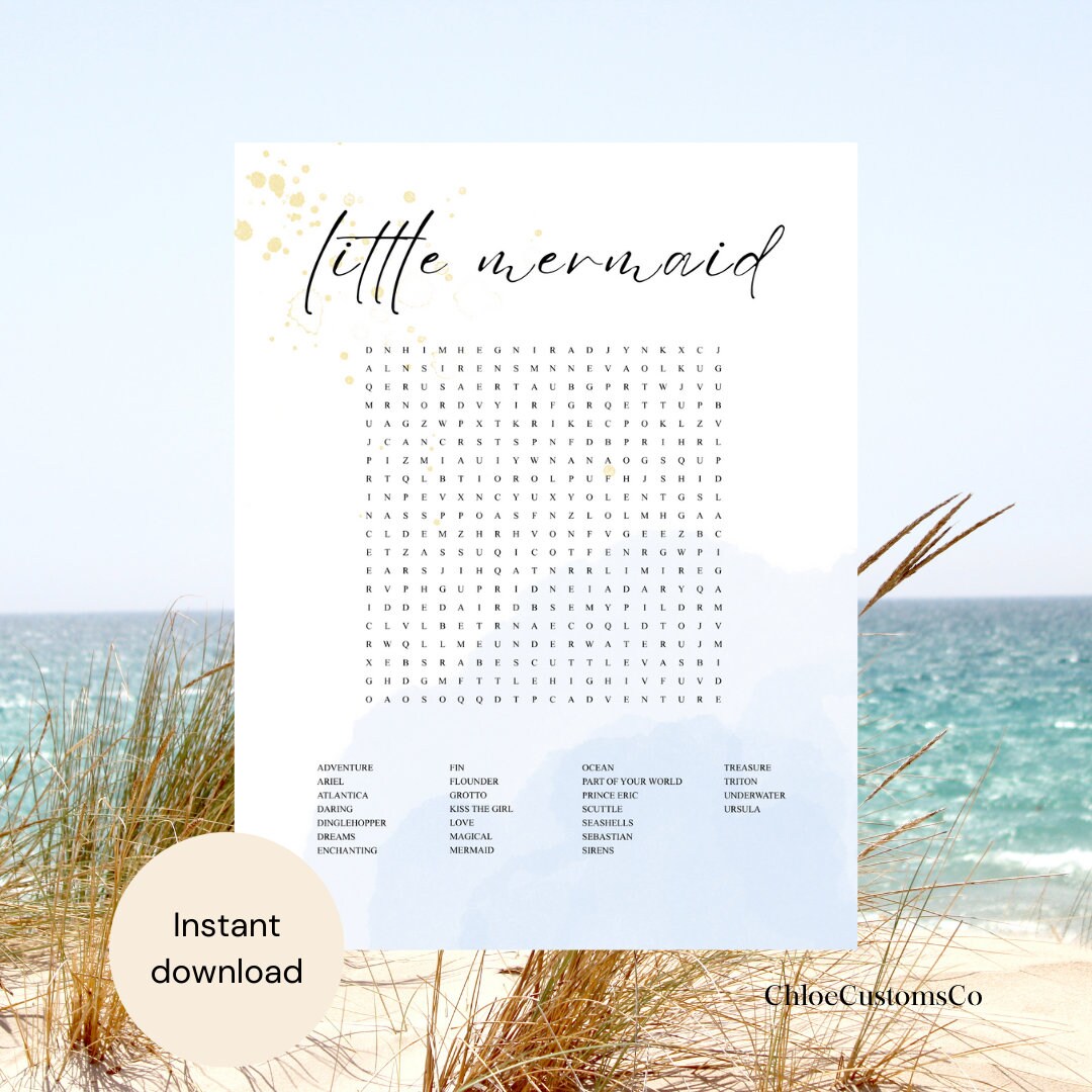 The Little Mermaid Word Search Printable Themed Birthday - Etsy