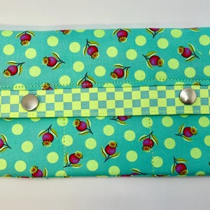 SO BRIGHT! Handmade neon large coin purse wallet floral Tula Pink Untamed Moonbeam