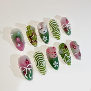 Strawberry Matcha Miffy press on nails